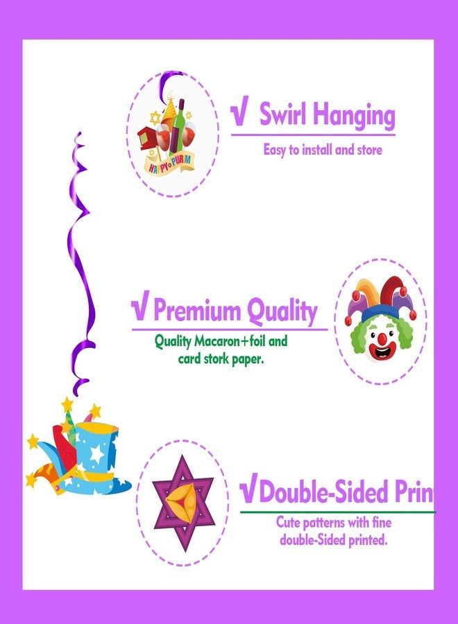 CINRAY Purim Decorations Happy Purim Hanging Swirls Decoration Jewish Carnival Holiday Party Decoration Purims Party Decorations for Home (colorful) - Image 5